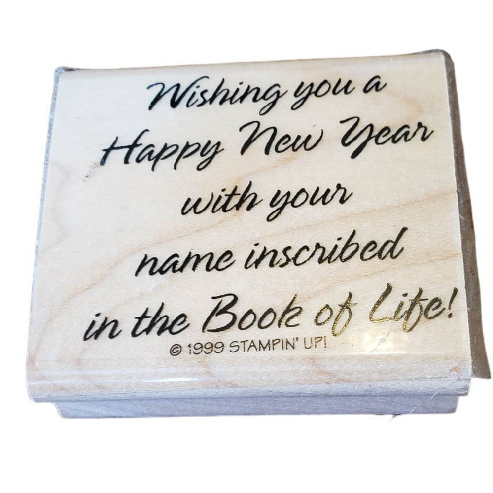Stampin Up Happy New Year Book of Life Script Wood Mounted Rubber Stamp